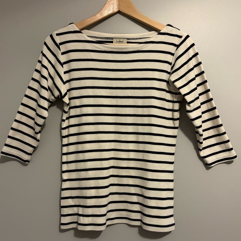 L.L. Bean Black and White Striped Long Sleeve Tee